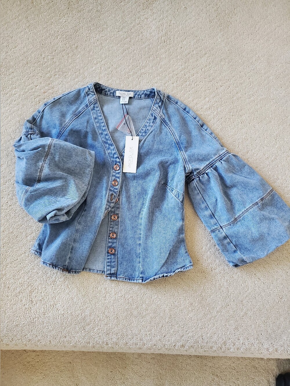 Blank NYC Light Blue Denim Button-Front Bell Sleeve Top